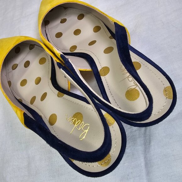 Shoes   Boden Florrie Suede 2” Kitten Heel Slingbacks EU39.5 US8.5 Navy & Yellow - Picture 5 of 16